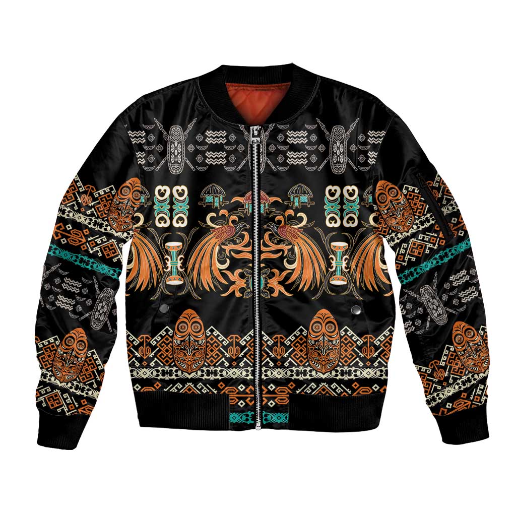 Black Batik Papua-inspired Pattern Sleeve Zip Bomber Jacket LT9 Unisex Black - Polynesian Pride