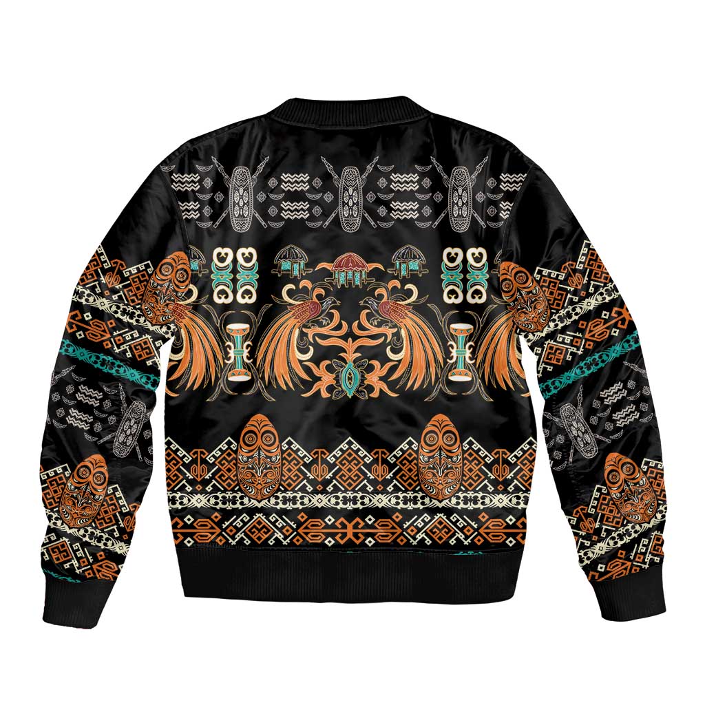 Black Batik Papua-inspired Pattern Sleeve Zip Bomber Jacket LT9 - Polynesian Pride