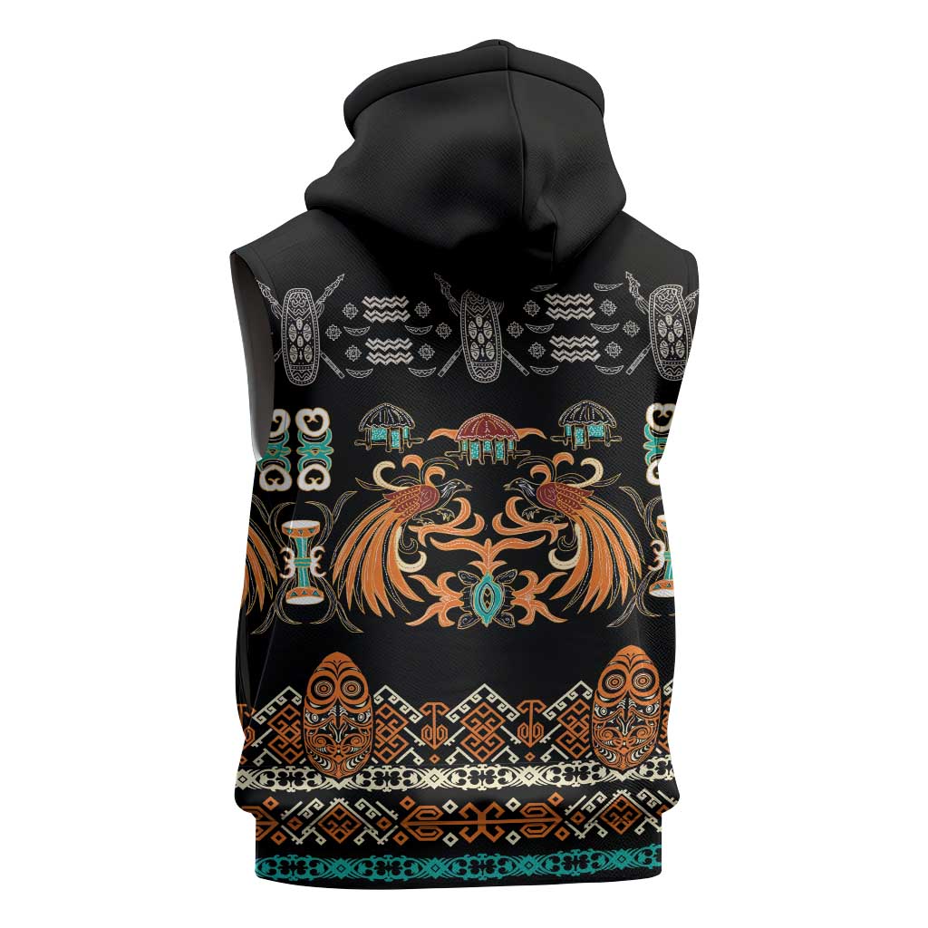 Black Batik Papua-inspired Pattern Sleeveless Hoodie - Polynesian Pride