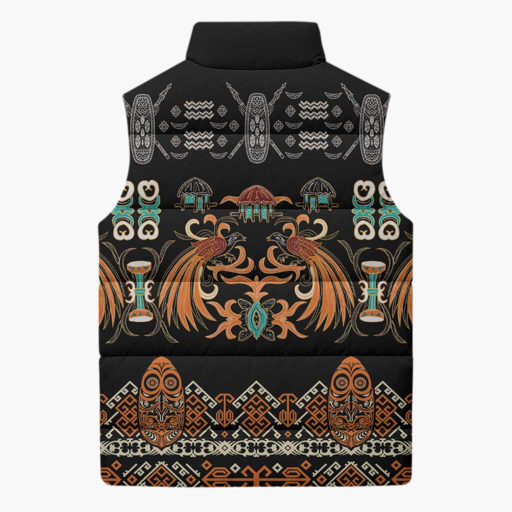 Black Batik Papua-inspired Pattern Sleeveless Puffer Jacket LT9 - Polynesian Pride