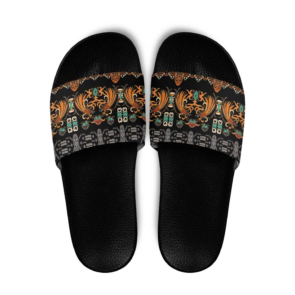 Black Batik Papua-inspired Pattern Slide Sandals LT9 Black - Polynesian Pride