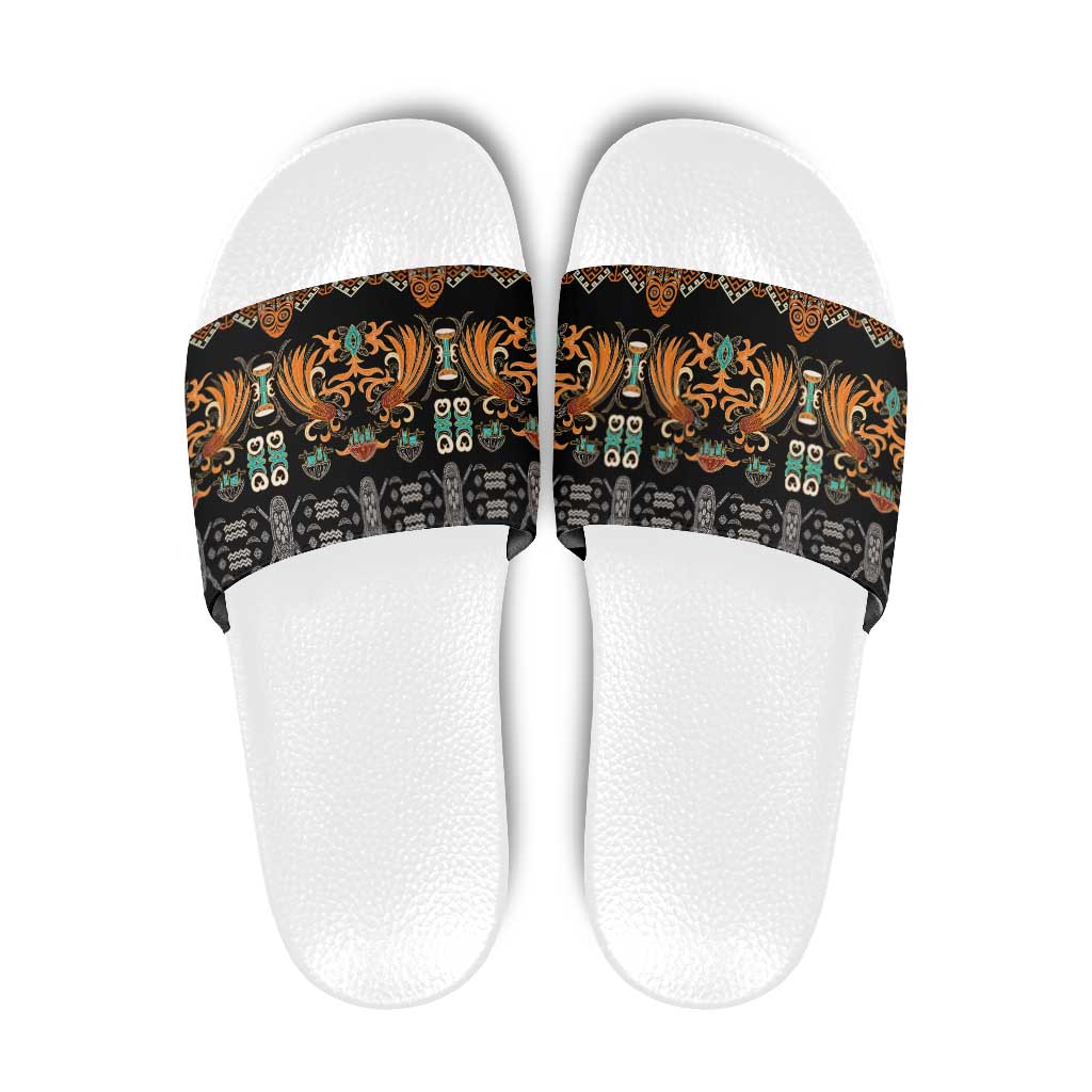 Black Batik Papua-inspired Pattern Slide Sandals LT9 Black - Polynesian Pride