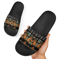 Black Batik Papua-inspired Pattern Slide Sandals LT9 - Polynesian Pride