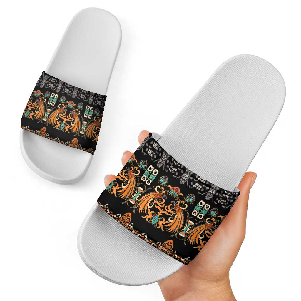 Black Batik Papua-inspired Pattern Slide Sandals LT9 - Polynesian Pride