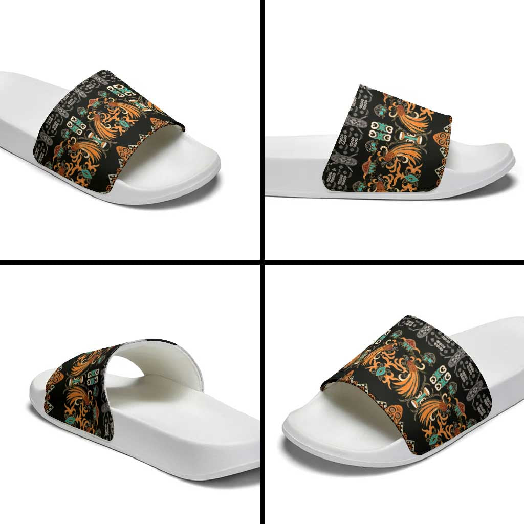 Black Batik Papua-inspired Pattern Slide Sandals LT9 - Polynesian Pride