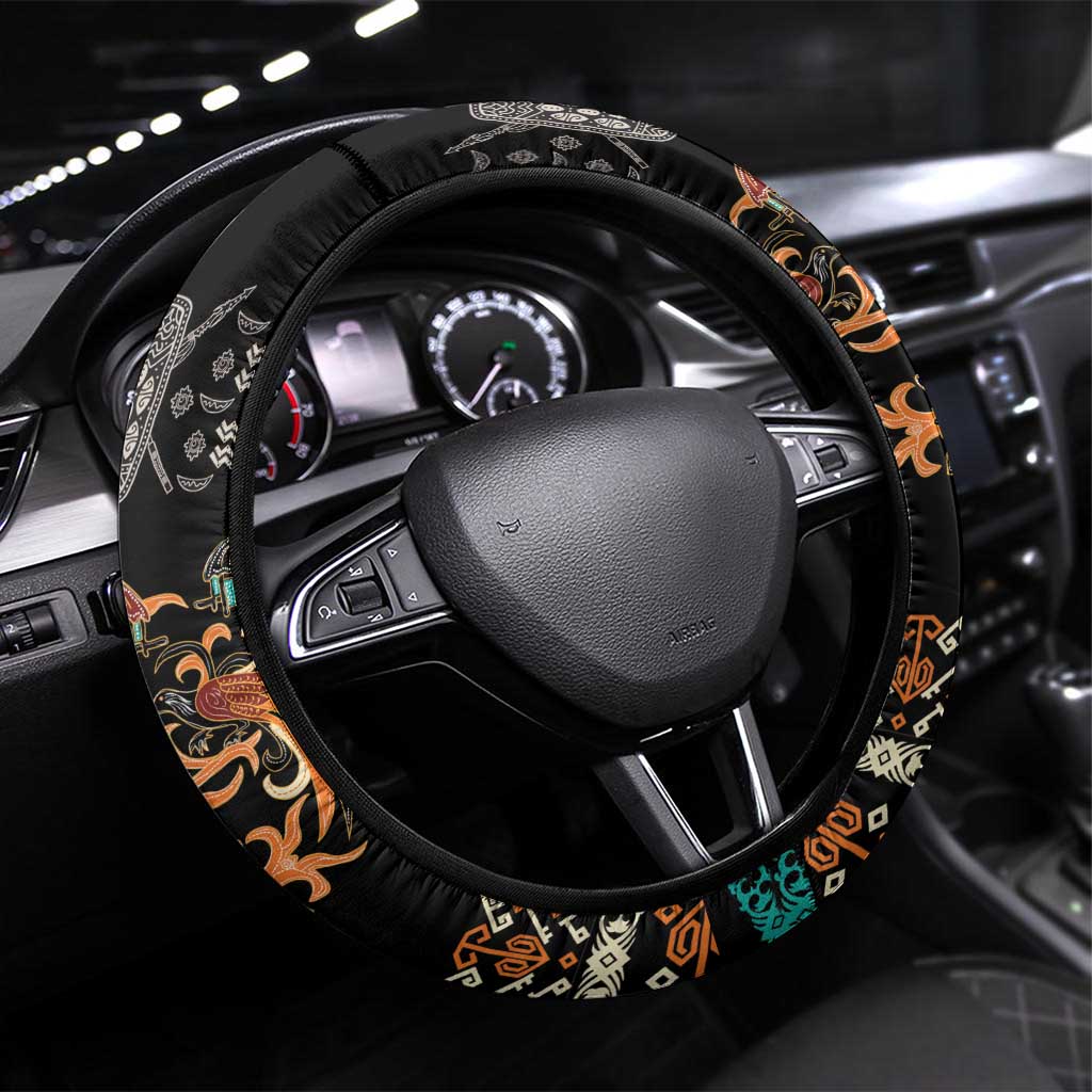 Black Batik Papua-inspired Pattern Steering Wheel Cover - Polynesian Pride