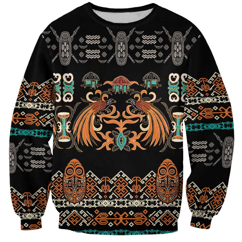 Black Batik Papua-inspired Pattern Sweatshirt LT9 Unisex Black - Polynesian Pride