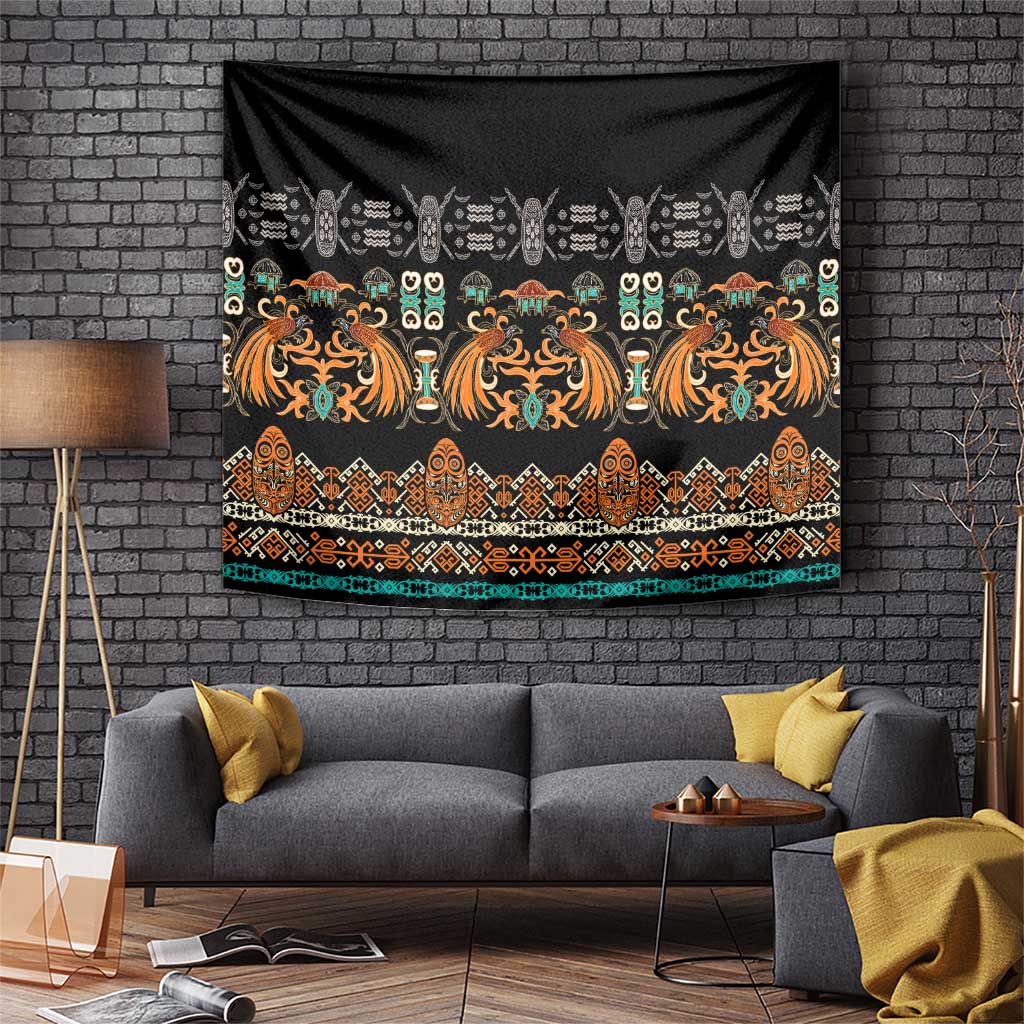 Black Batik Papua-inspired Pattern Tapestry LT9 Black - Polynesian Pride