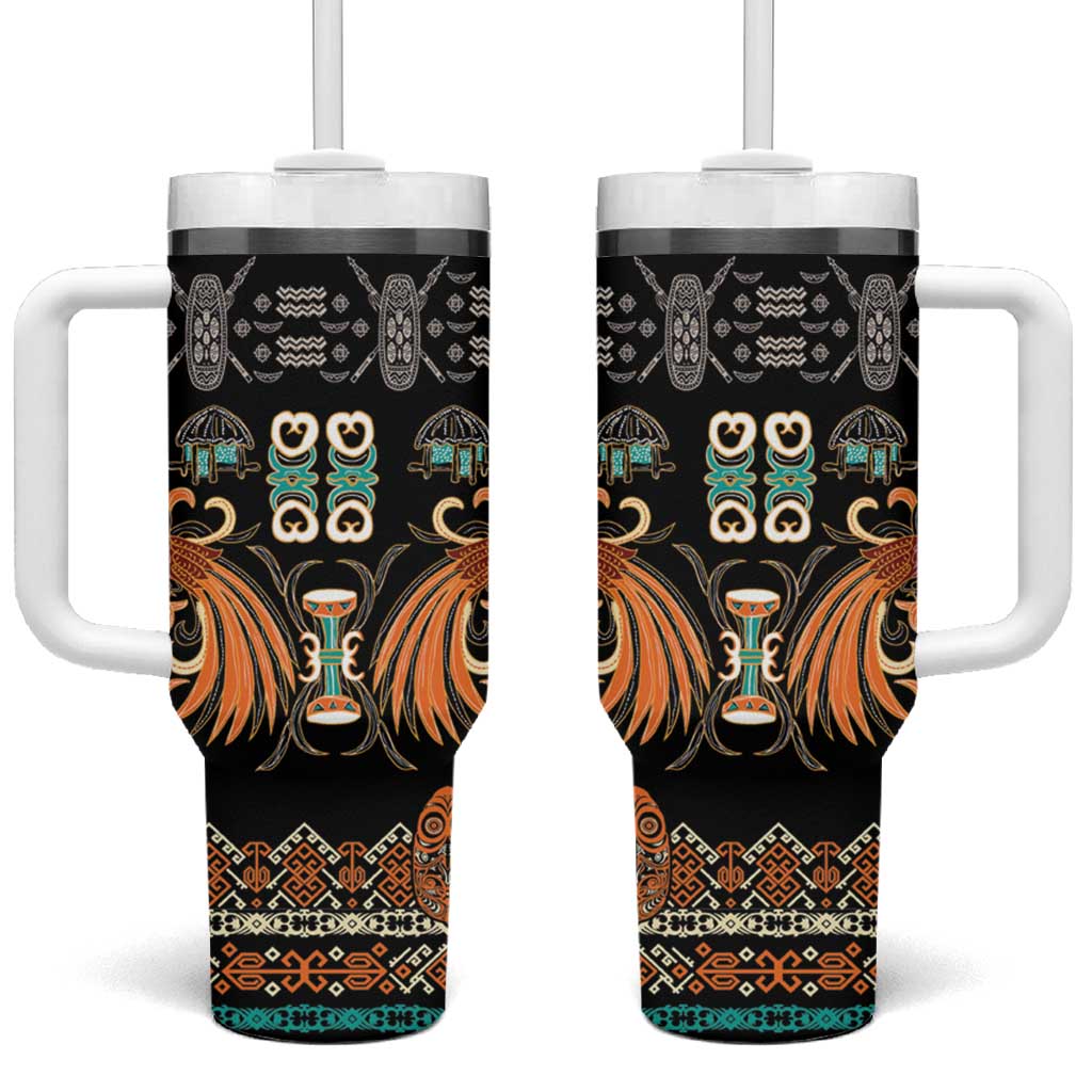 Black Batik Papua-inspired Pattern Tumbler With Handle LT9 One Size: 40 oz Black - Polynesian Pride