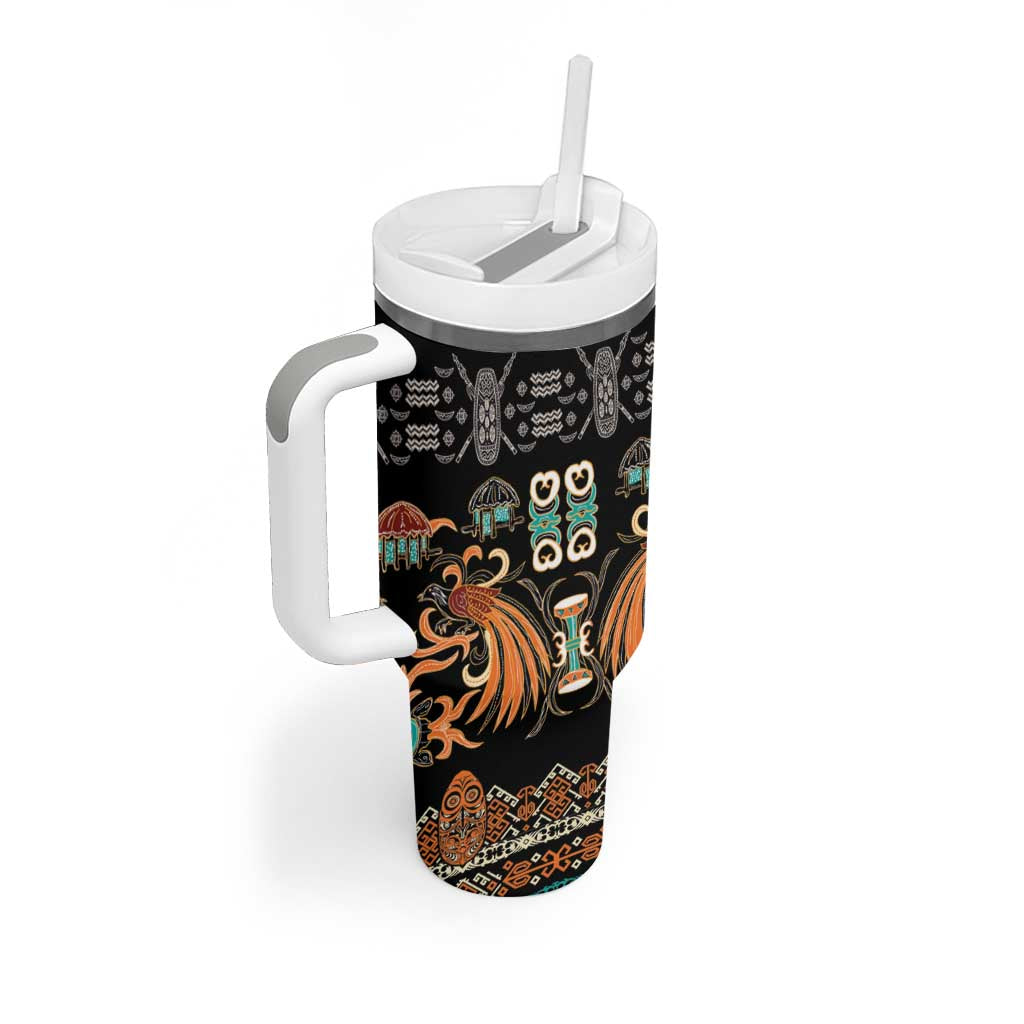 Black Batik Papua-inspired Pattern Tumbler With Handle LT9 - Polynesian Pride
