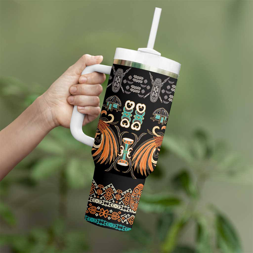 Black Batik Papua-inspired Pattern Tumbler With Handle LT9 - Polynesian Pride