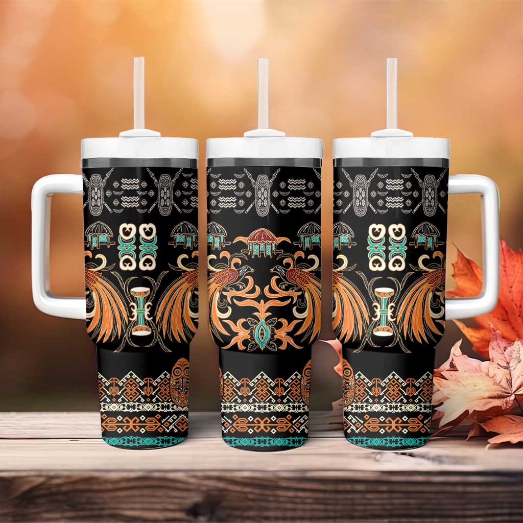 Black Batik Papua-inspired Pattern Tumbler With Handle LT9 - Polynesian Pride