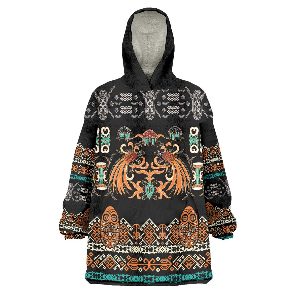 Black Batik Papua-inspired Pattern Wearable Blanket Hoodie - Polynesian Pride