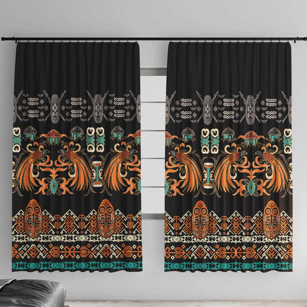 Black Batik Papua-inspired Pattern Window Curtain LT9 With Hooks Black - Polynesian Pride