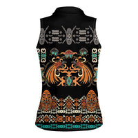 Black Batik Papua-inspired Pattern Women Sleeveless Polo Shirt LT9 - Polynesian Pride