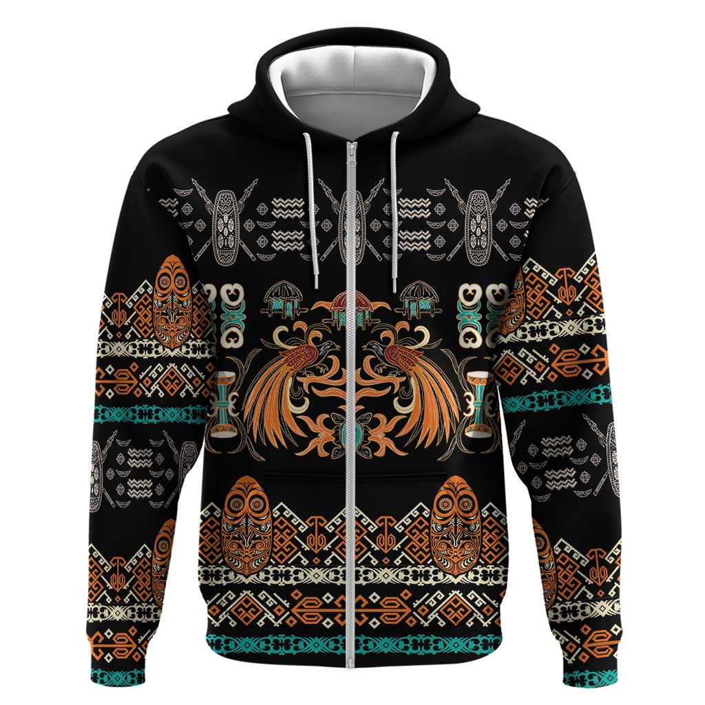 Black Batik Papua-inspired Pattern Zip Hoodie - Polynesian Pride