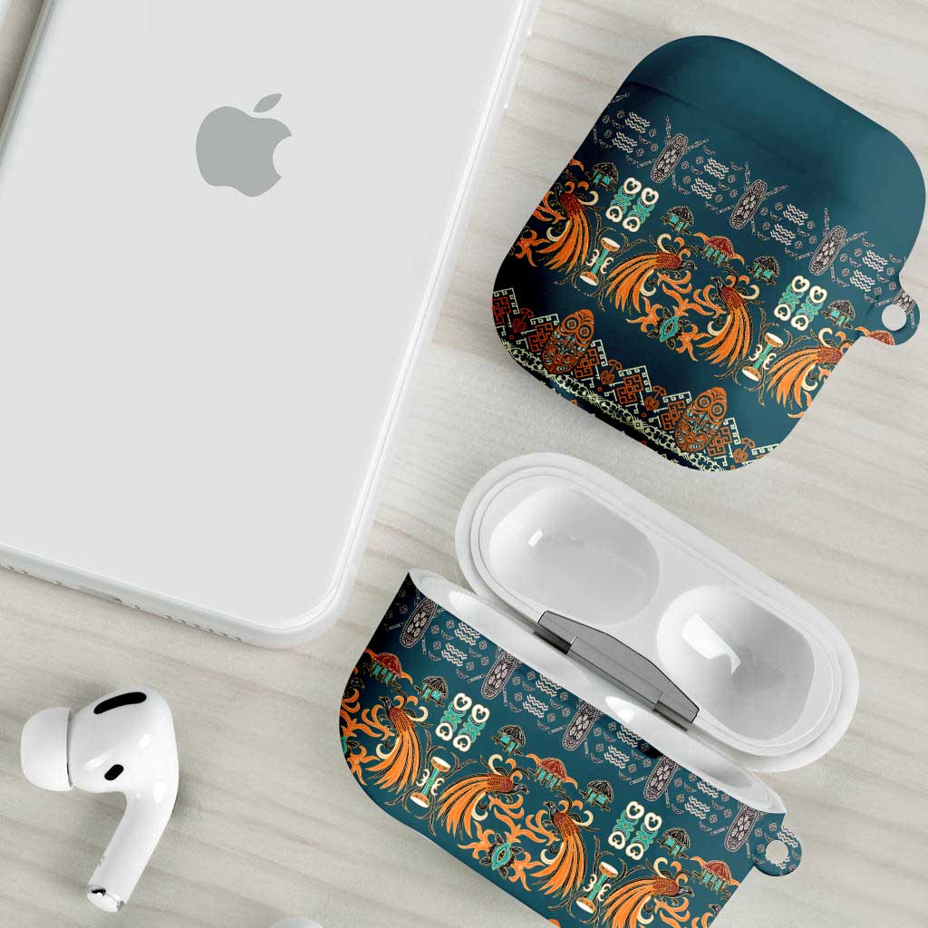 Dark Cyan Blue Batik Papua-inspired Pattern AirPods Case - Polynesian Pride