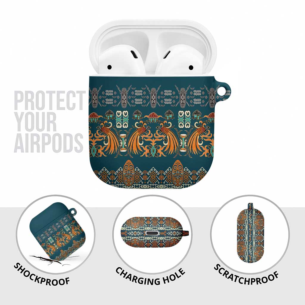 Dark Cyan Blue Batik Papua-inspired Pattern AirPods Case - Polynesian Pride