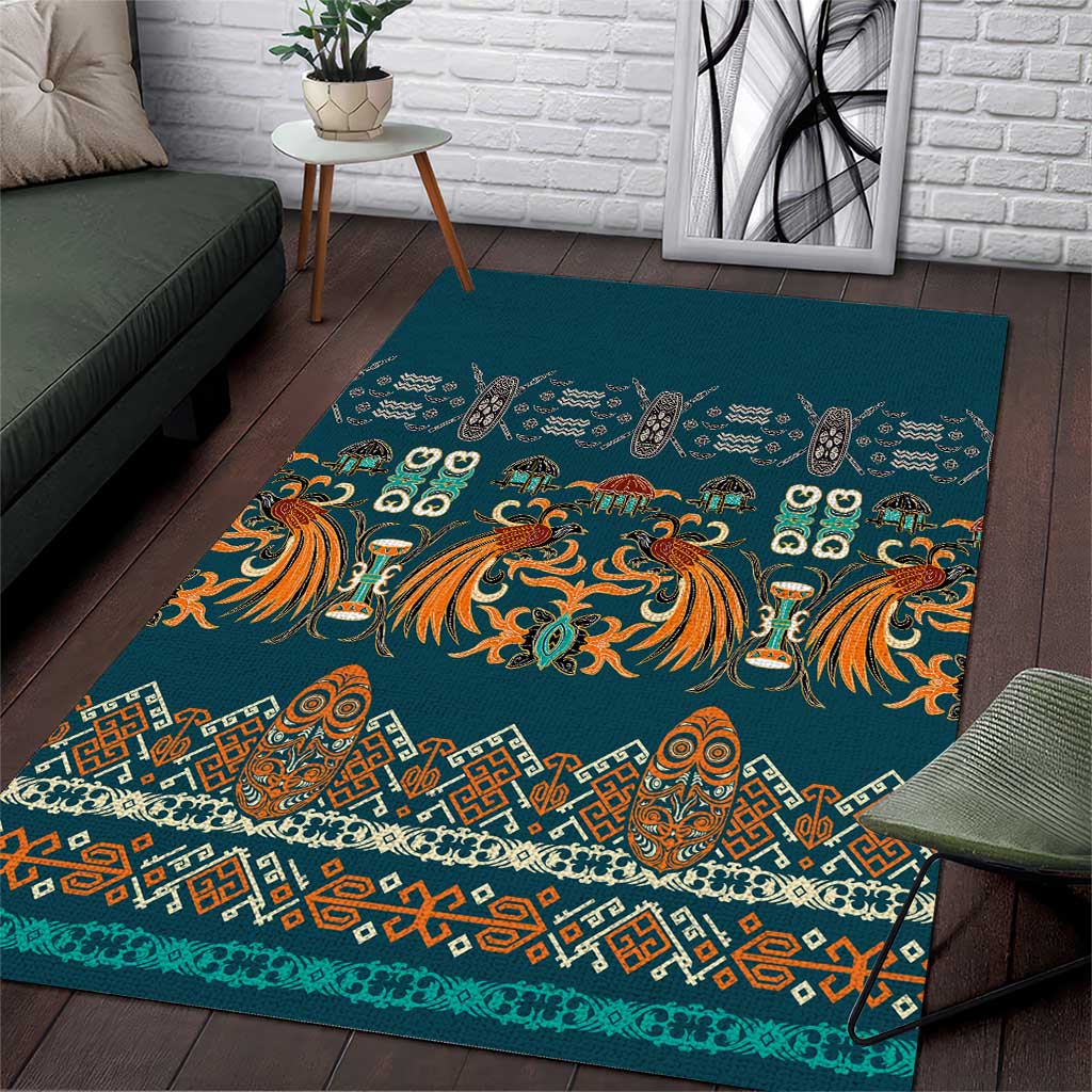 Dark Cyan Blue Batik Papua-inspired Pattern Area Rug LT9 Blue - Polynesian Pride