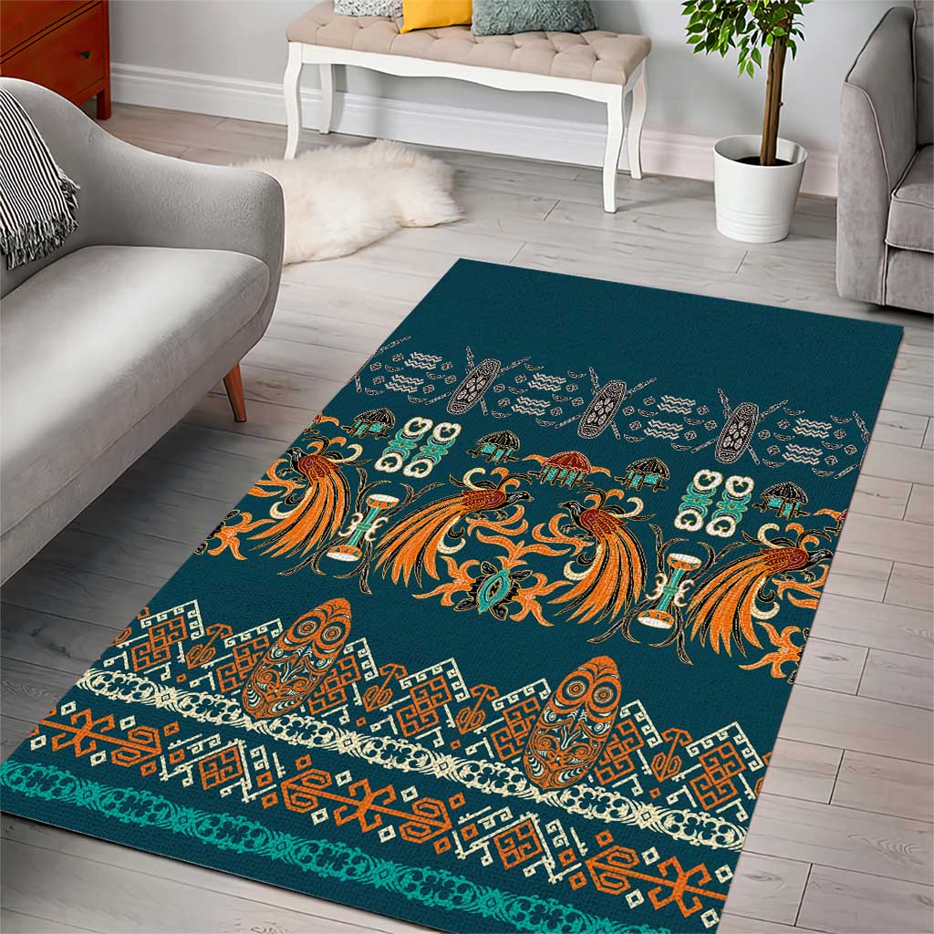 Dark Cyan Blue Batik Papua-inspired Pattern Area Rug LT9 - Polynesian Pride