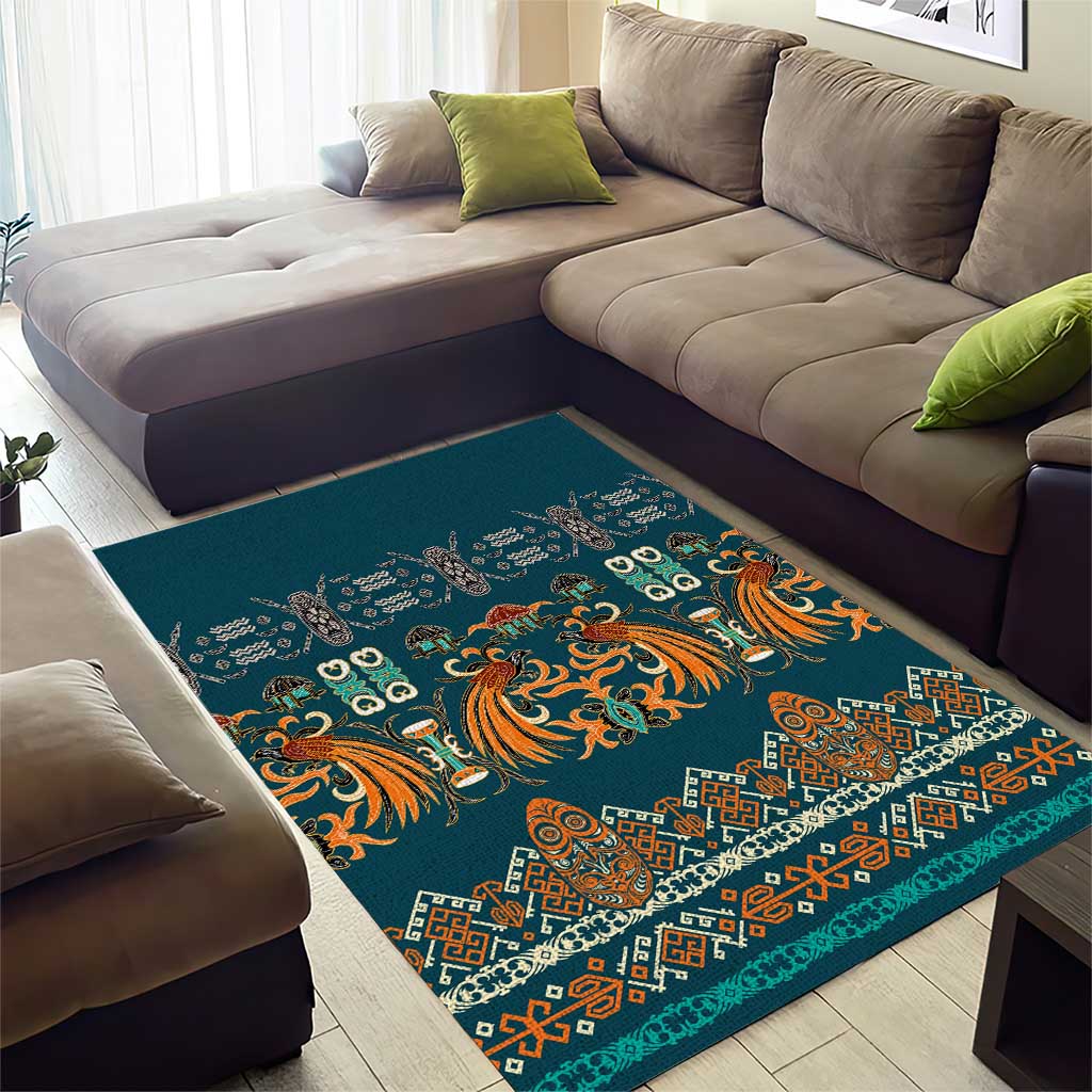 Dark Cyan Blue Batik Papua-inspired Pattern Area Rug LT9 - Polynesian Pride
