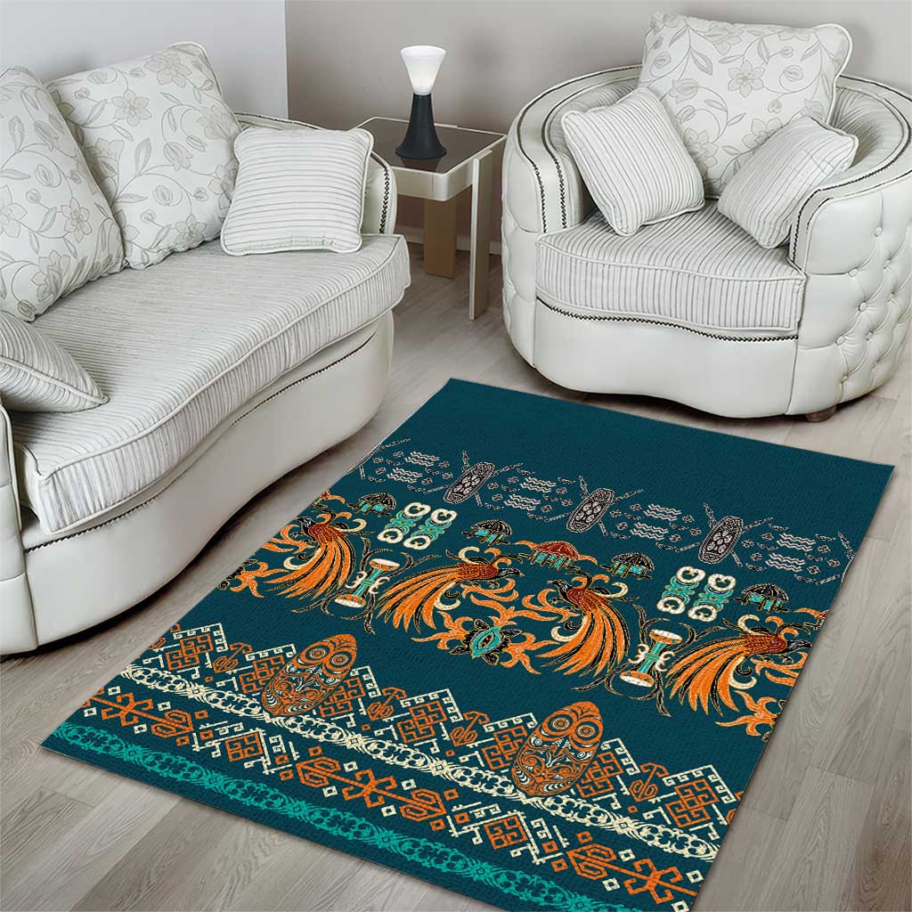 Dark Cyan Blue Batik Papua-inspired Pattern Area Rug LT9 - Polynesian Pride