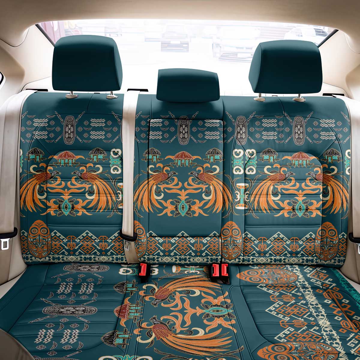 Dark Cyan Blue Batik Papua-inspired Pattern Back Car Seat Cover - Polynesian Pride
