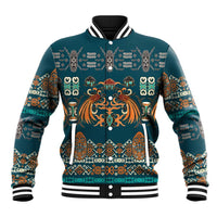 Dark Cyan Blue Batik Papua-inspired Pattern Baseball Jacket - Polynesian Pride