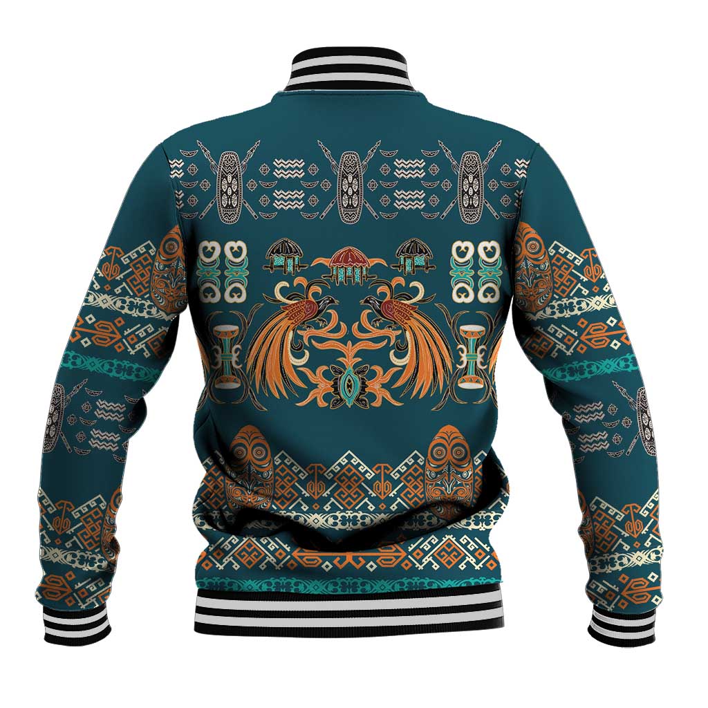 Dark Cyan Blue Batik Papua-inspired Pattern Baseball Jacket - Polynesian Pride