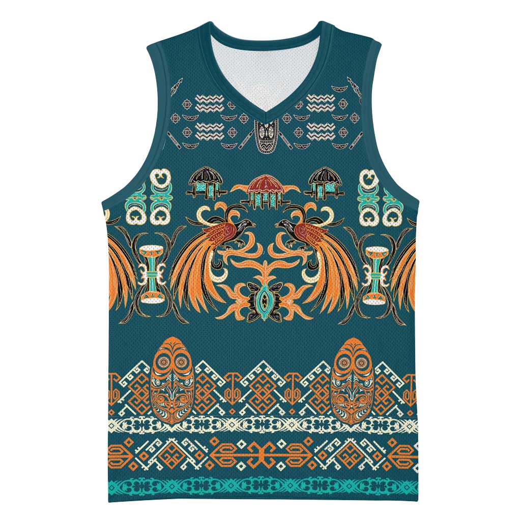 Dark Cyan Blue Batik Papua-inspired Pattern Basketball Jersey LT9 Unisex Blue - Polynesian Pride