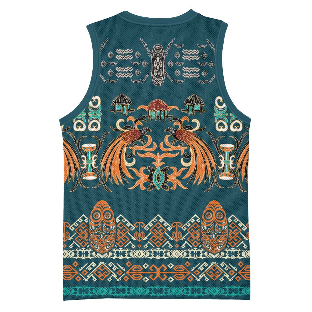 Dark Cyan Blue Batik Papua-inspired Pattern Basketball Jersey LT9 - Polynesian Pride