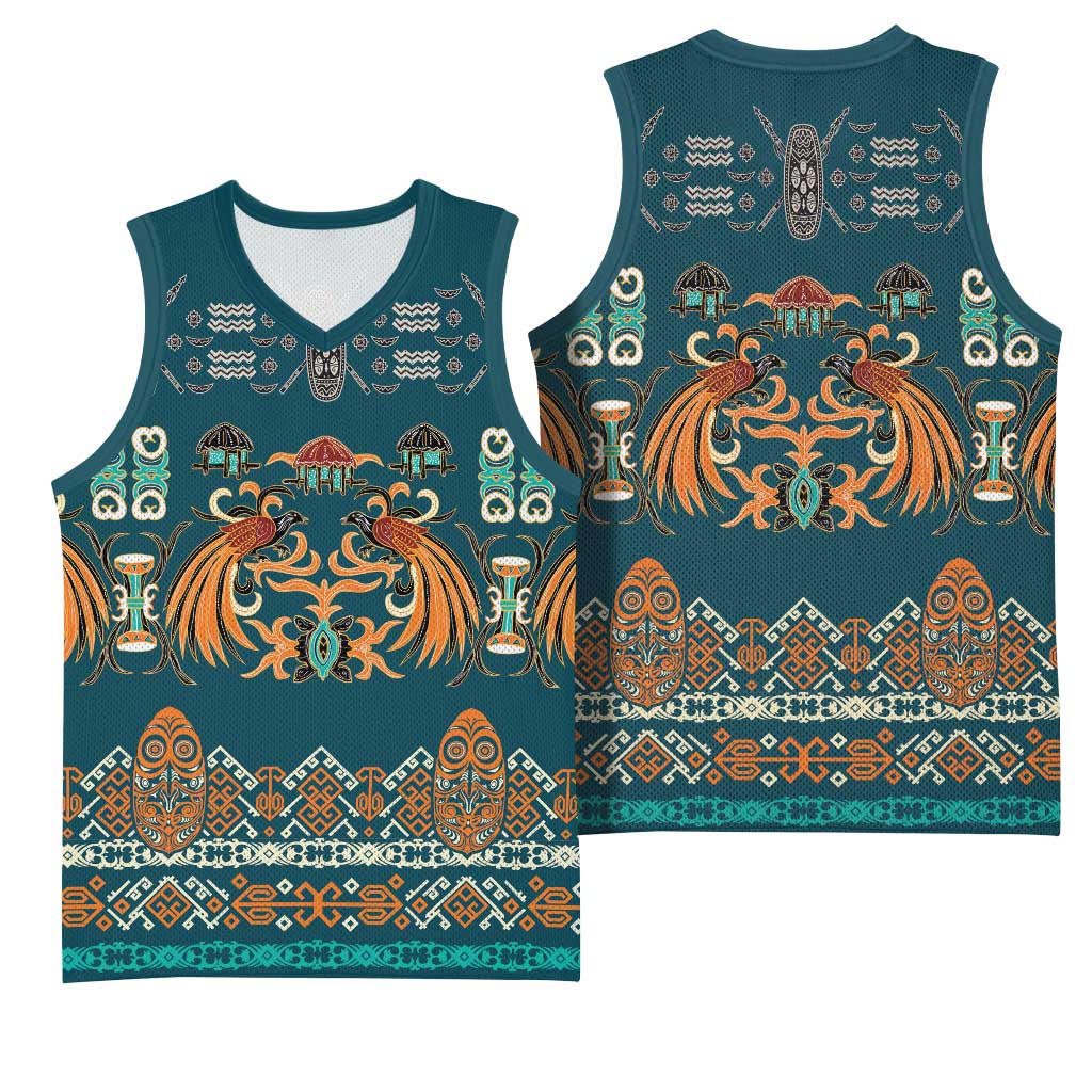 Dark Cyan Blue Batik Papua-inspired Pattern Basketball Jersey LT9 - Polynesian Pride