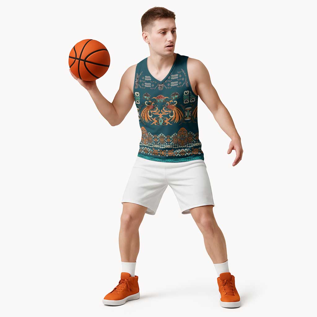 Dark Cyan Blue Batik Papua-inspired Pattern Basketball Jersey LT9 - Polynesian Pride