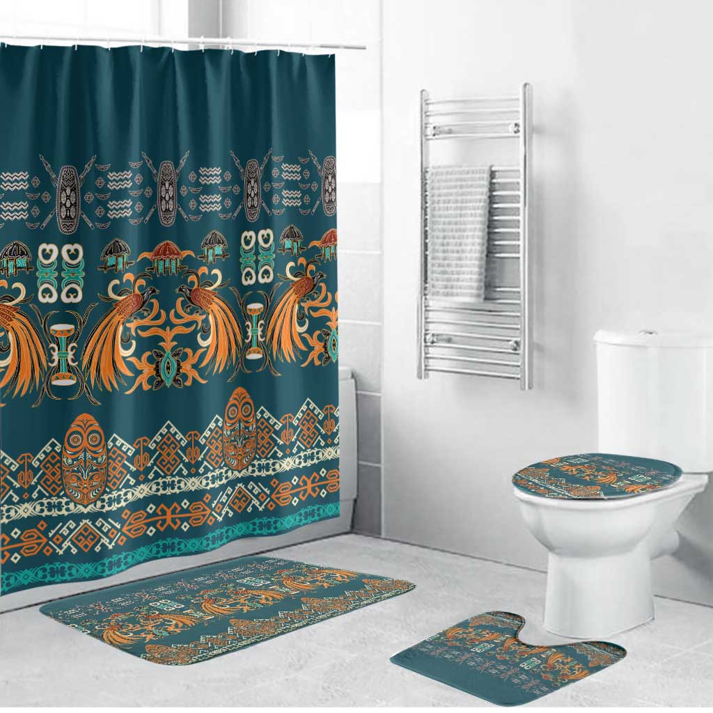 Dark Cyan Blue Batik Papua-inspired Pattern Bathroom Set LT9 Bathroom Set (4 pcs) Blue - Polynesian Pride