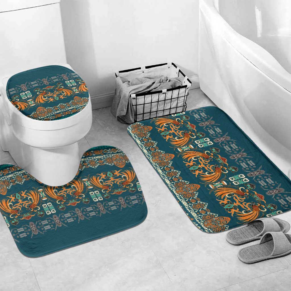 Dark Cyan Blue Batik Papua-inspired Pattern Bathroom Set LT9 Mat Set Only (3 pcs) One Size Blue - Polynesian Pride