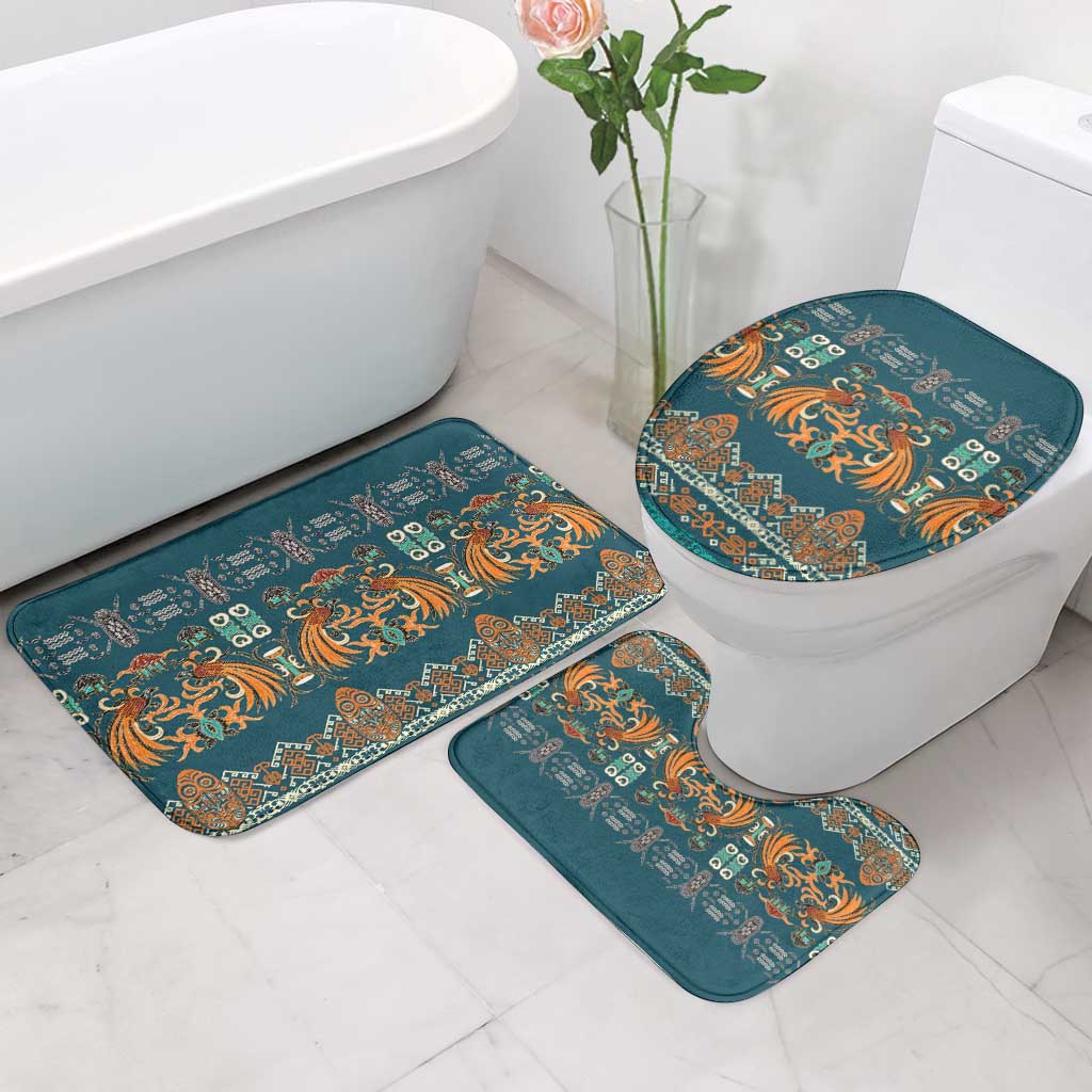 Dark Cyan Blue Batik Papua-inspired Pattern Bathroom Set LT9 - Polynesian Pride