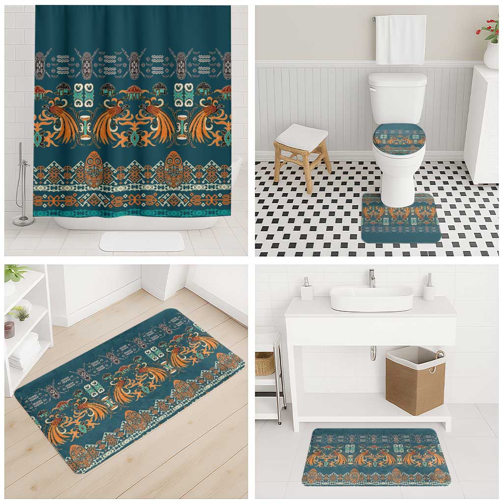 Dark Cyan Blue Batik Papua-inspired Pattern Bathroom Set LT9 - Polynesian Pride
