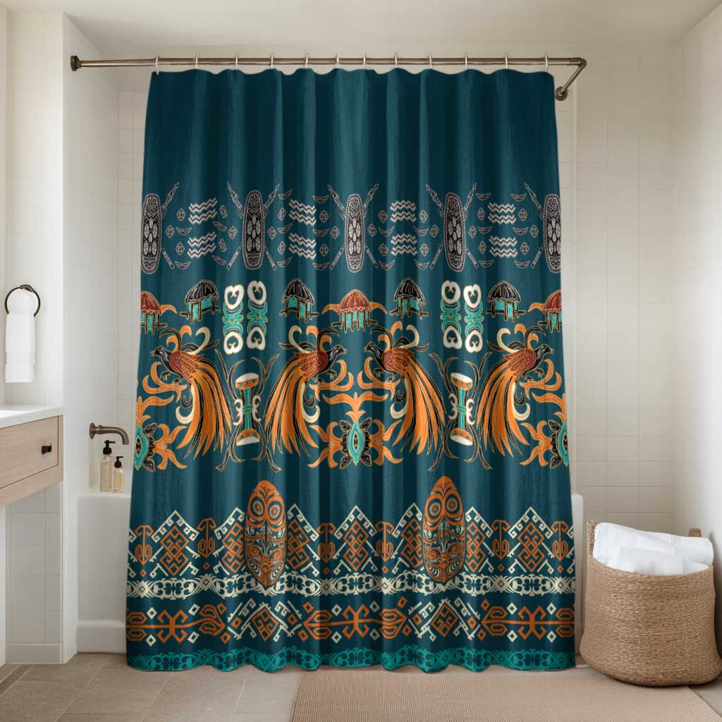 Dark Cyan Blue Batik Papua-inspired Pattern Bathroom Set LT9 Shower Curtain Only Blue - Polynesian Pride