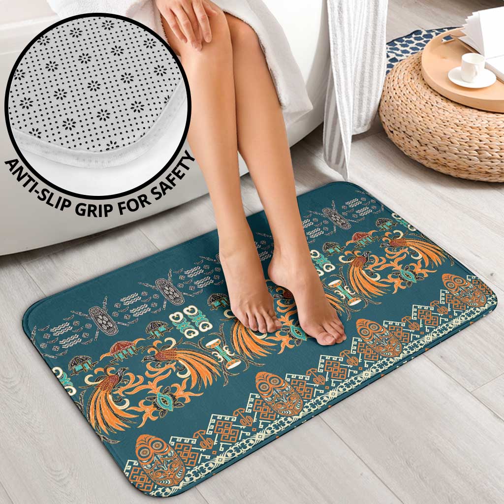 Dark Cyan Blue Batik Papua-inspired Pattern Bathroom Set LT9 - Polynesian Pride