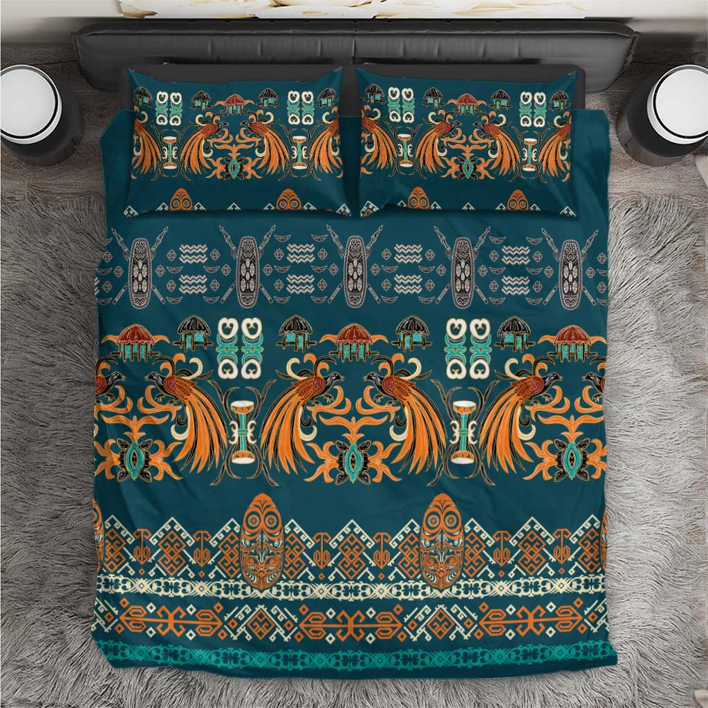 Dark Cyan Blue Batik Papua-inspired Pattern Bedding Set LT9 Blue - Polynesian Pride