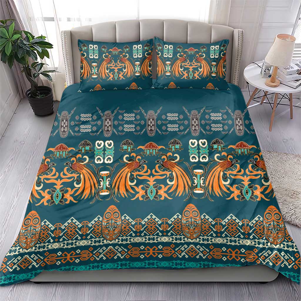 Dark Cyan Blue Batik Papua-inspired Pattern Bedding Set LT9 - Polynesian Pride