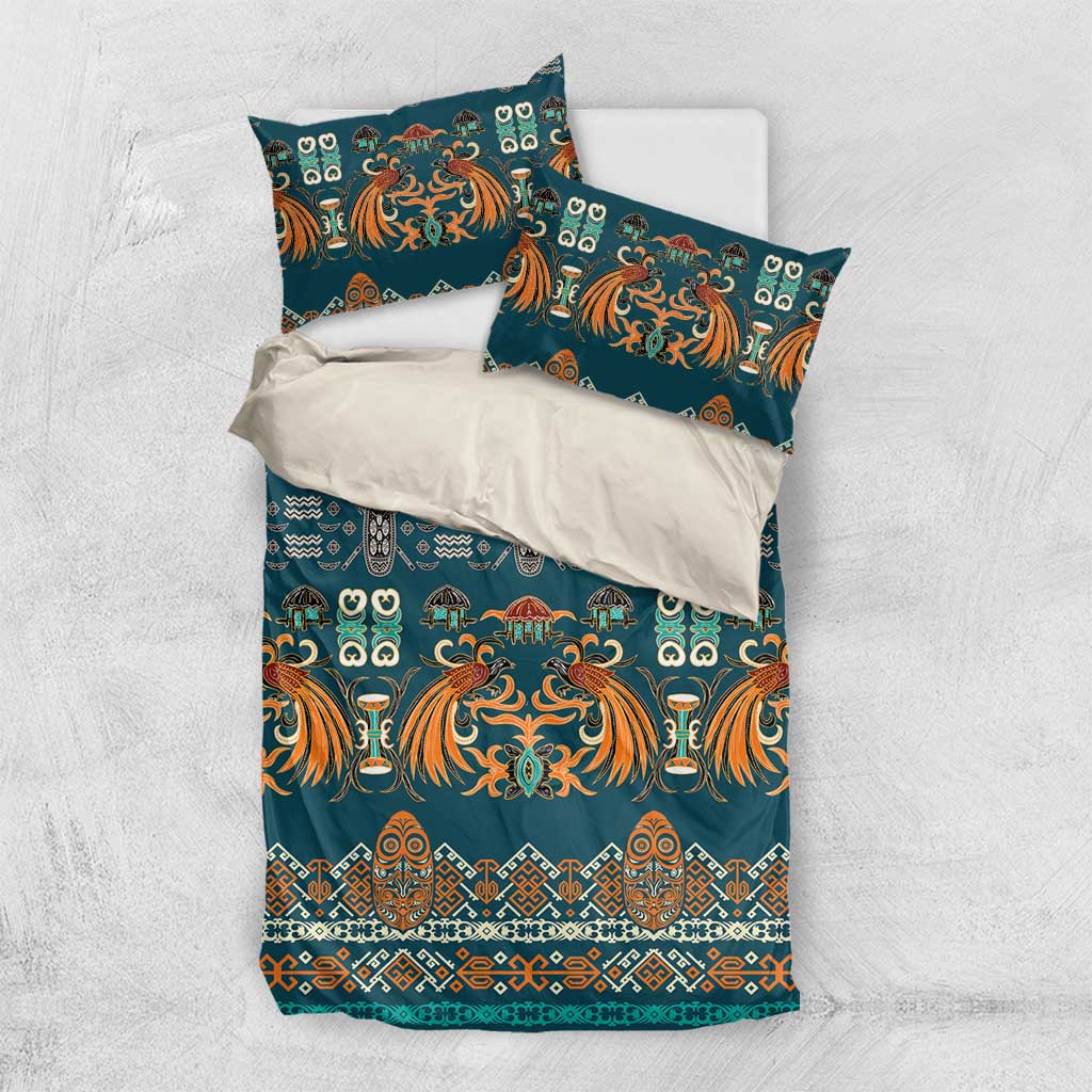 Dark Cyan Blue Batik Papua-inspired Pattern Bedding Set LT9 US Twin 172cm x 218cm Blue - Polynesian Pride