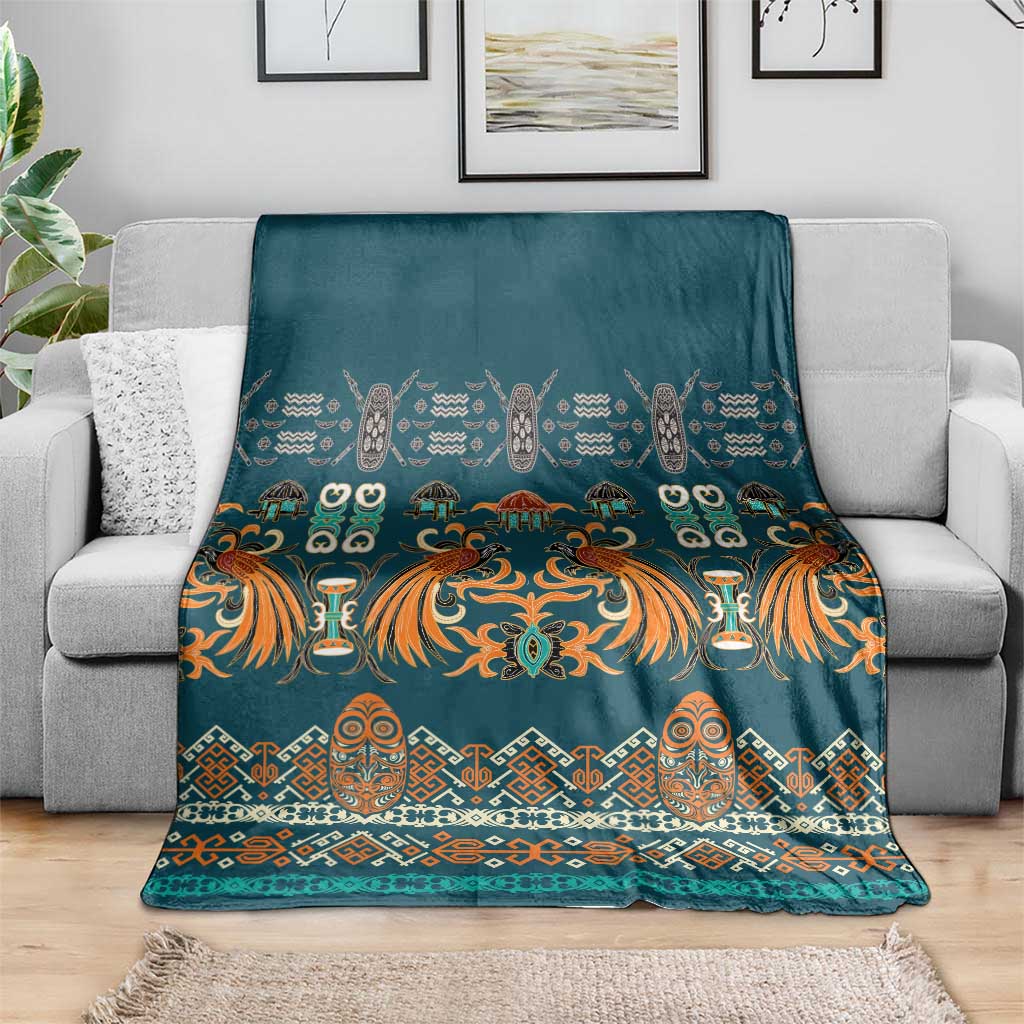 Dark Cyan Blue Batik Papua-inspired Pattern Blanket - Polynesian Pride
