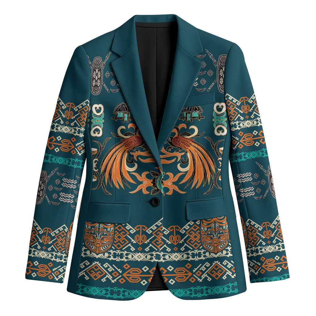 Dark Cyan Blue Batik Papua-inspired Pattern Blazer LT9 Unisex Blue - Polynesian Pride