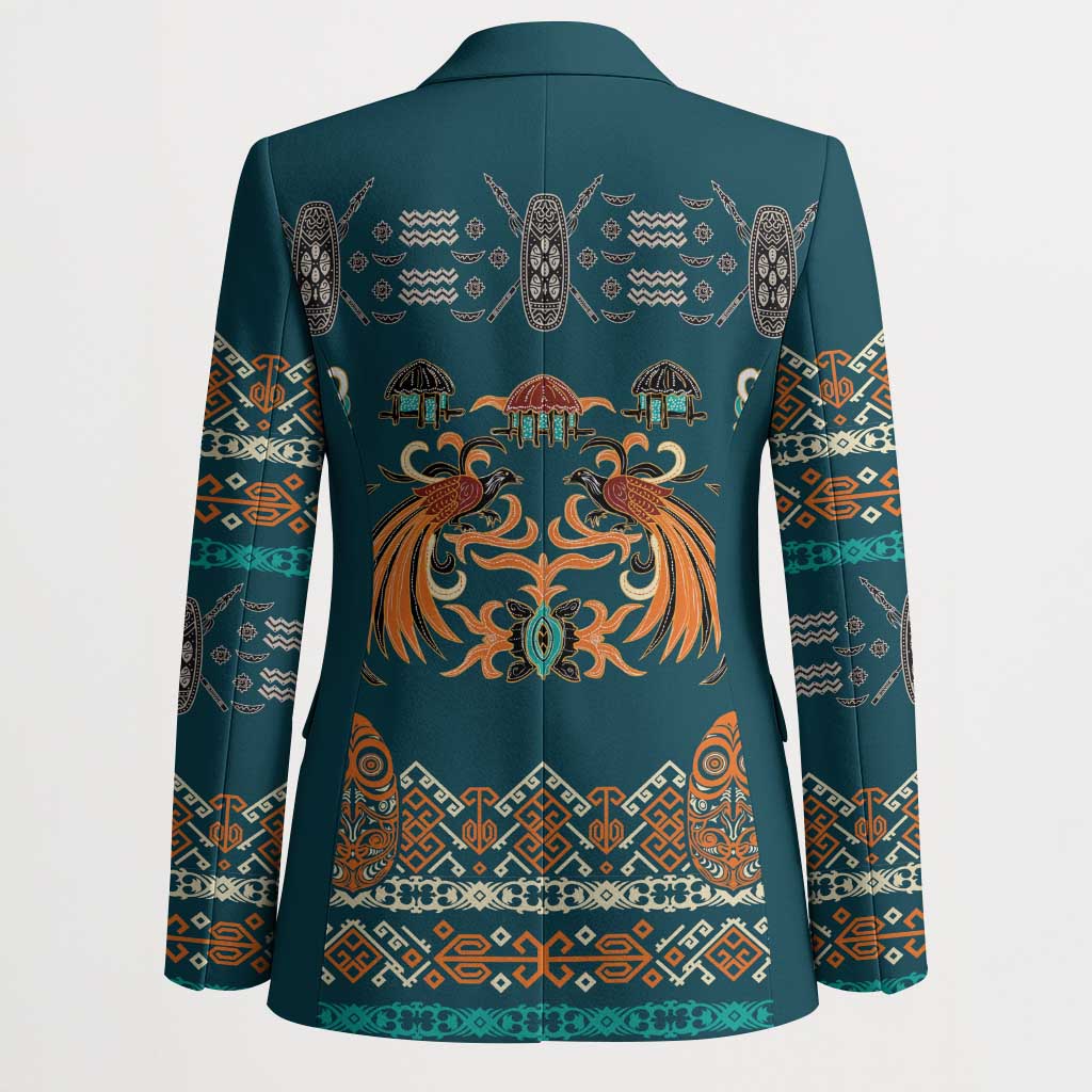 Dark Cyan Blue Batik Papua-inspired Pattern Blazer LT9 - Polynesian Pride