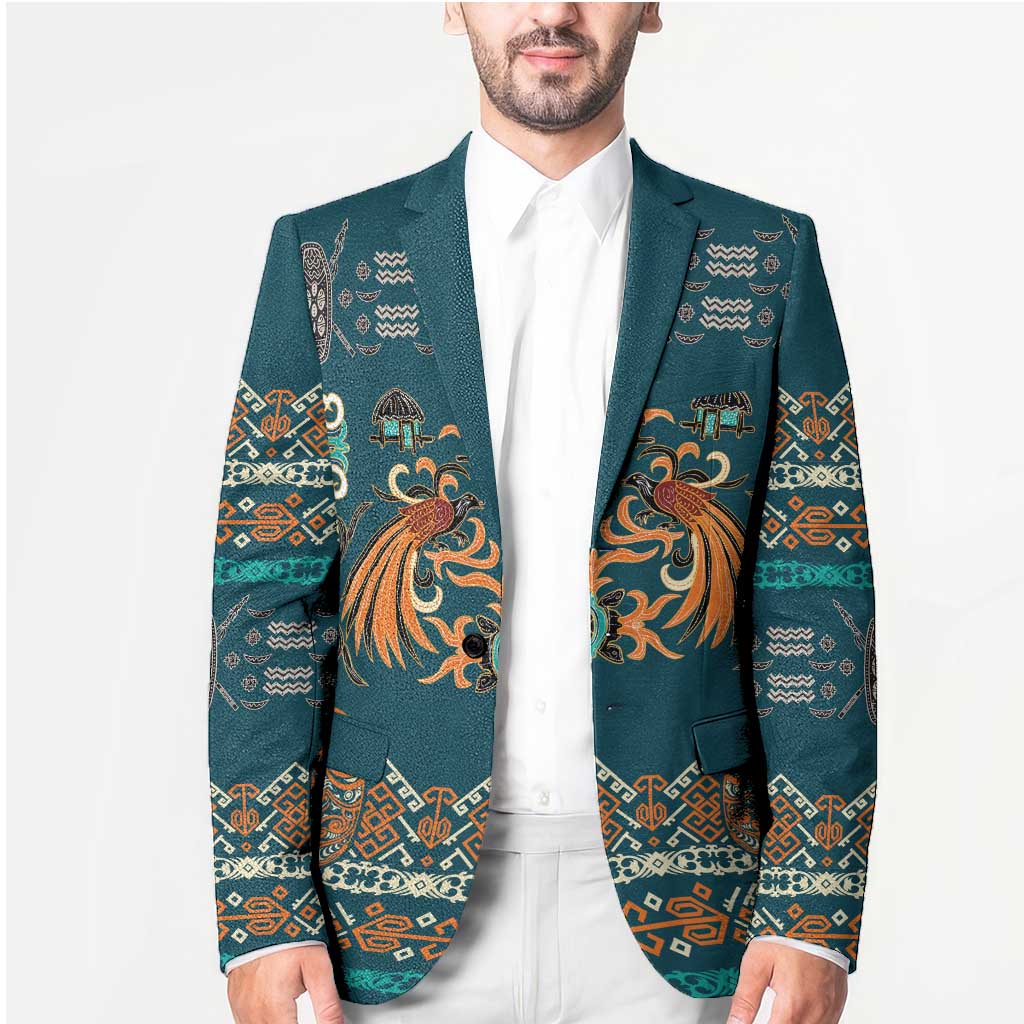 Dark Cyan Blue Batik Papua-inspired Pattern Blazer LT9 - Polynesian Pride