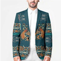 Dark Cyan Blue Batik Papua-inspired Pattern Blazer LT9 - Polynesian Pride