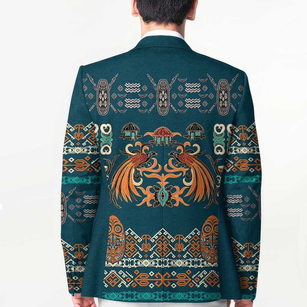 Dark Cyan Blue Batik Papua-inspired Pattern Blazer LT9 - Polynesian Pride