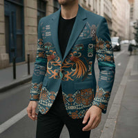 Dark Cyan Blue Batik Papua-inspired Pattern Blazer LT9 - Polynesian Pride