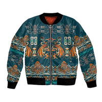 Dark Cyan Blue Batik Papua-inspired Pattern Bomber Jacket LT9 Unisex Blue - Polynesian Pride